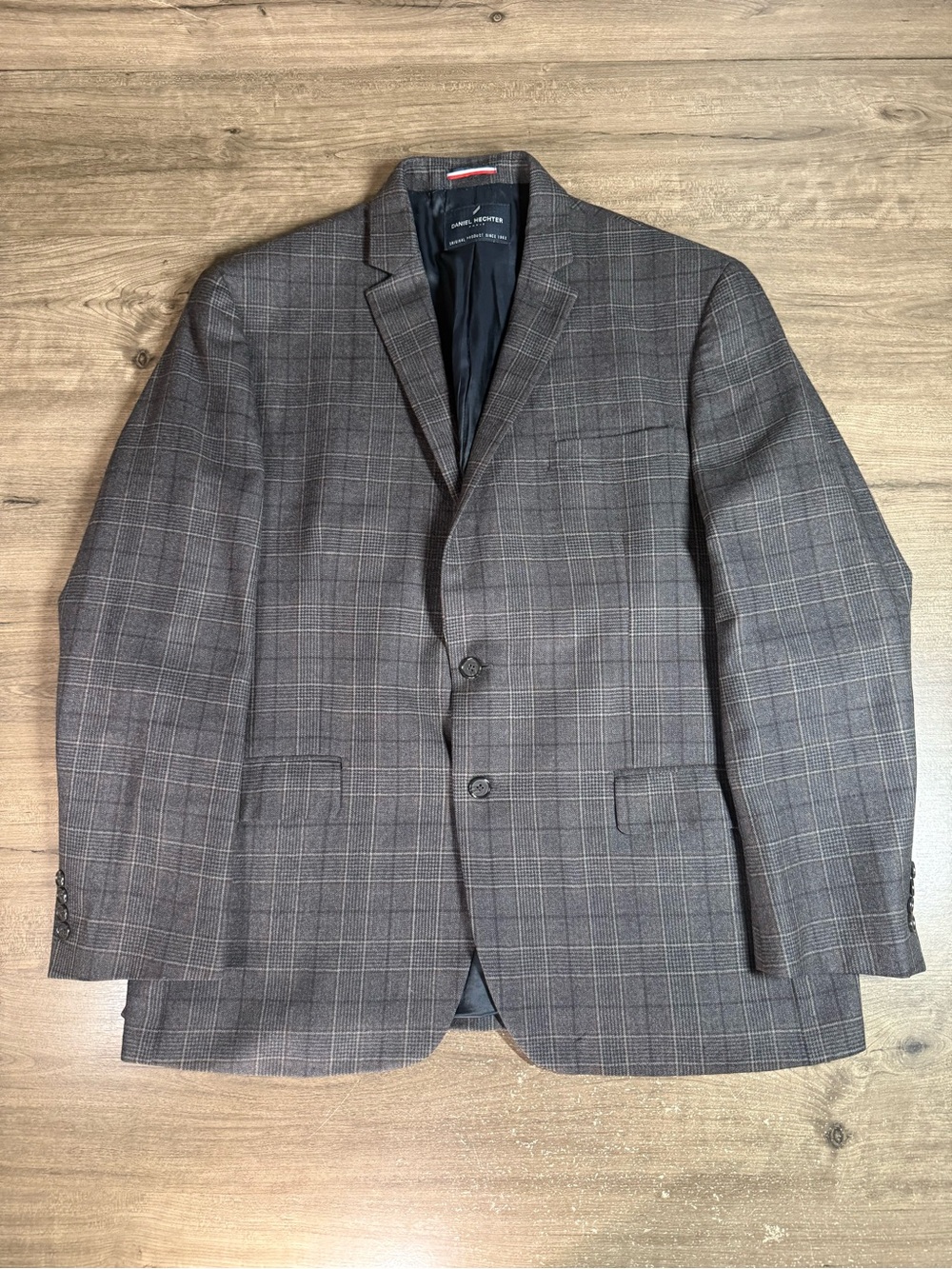Daniel Hechter Paris Blazer Mens 46R Gray Glen Plaid 100% Wool Sport Coat